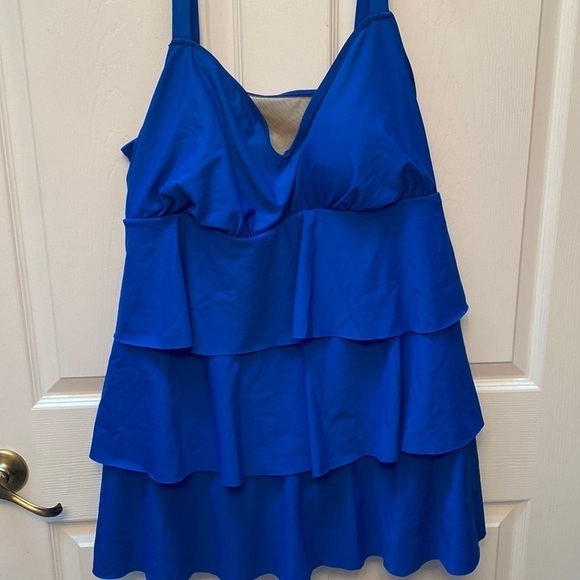 Q Roamans solid blue layered adjustable straps plus size swimdress size 22W - Picture 1 of 4